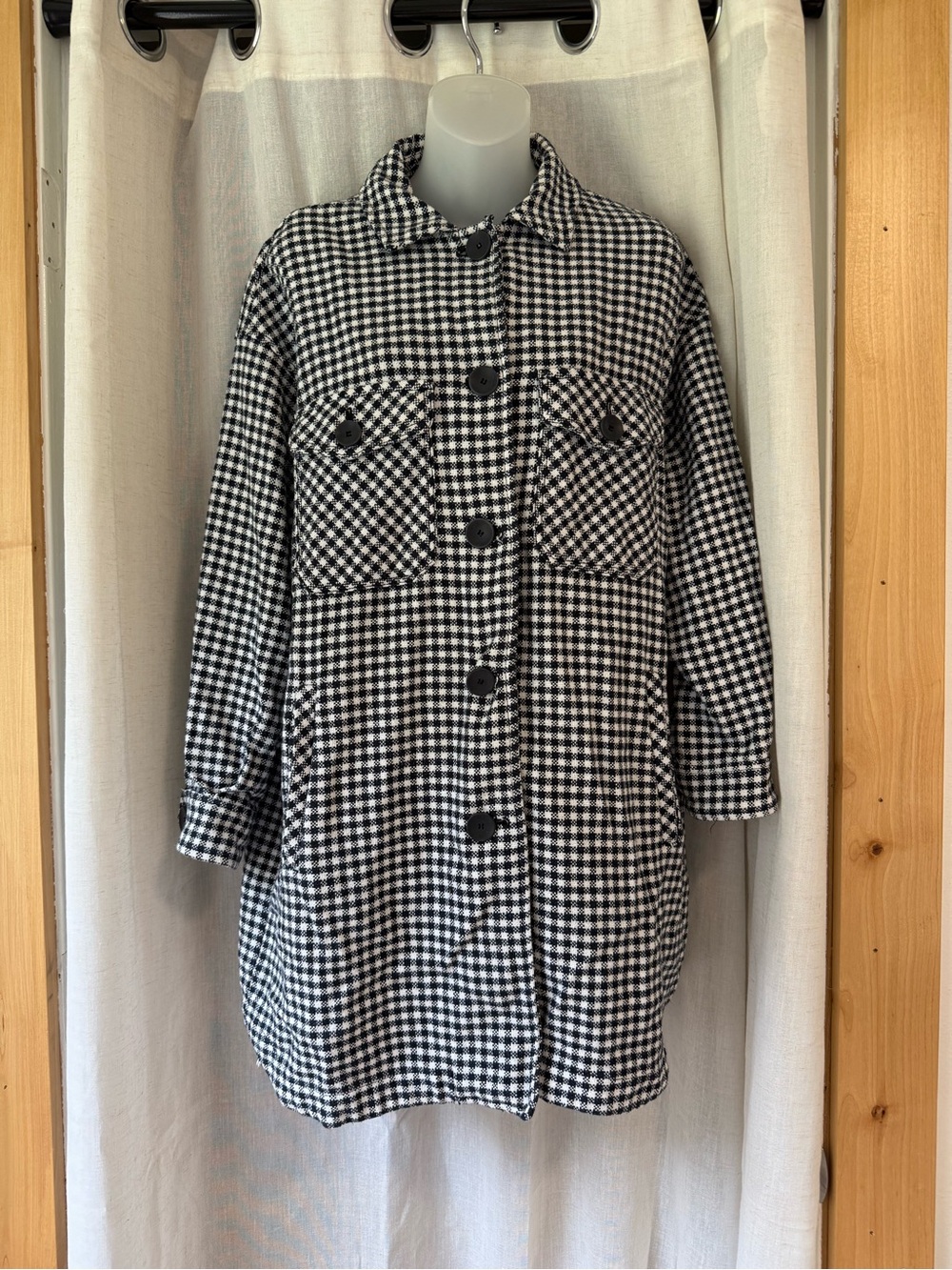 Zara Black & White Gingham Button-Front Women's Oversized Coat Jacket Medium
